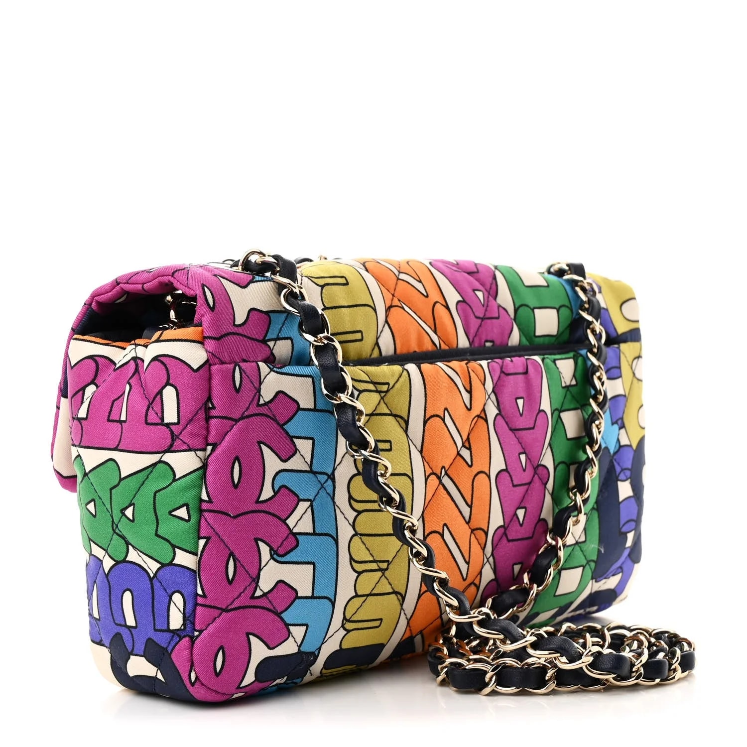 Printed Fabric Quilted Logo Single Flap 3