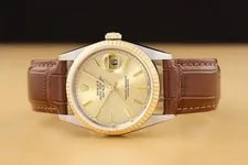 Rolex Datejust 16233 Champagne 18K Gold Steel Brown Leather 3