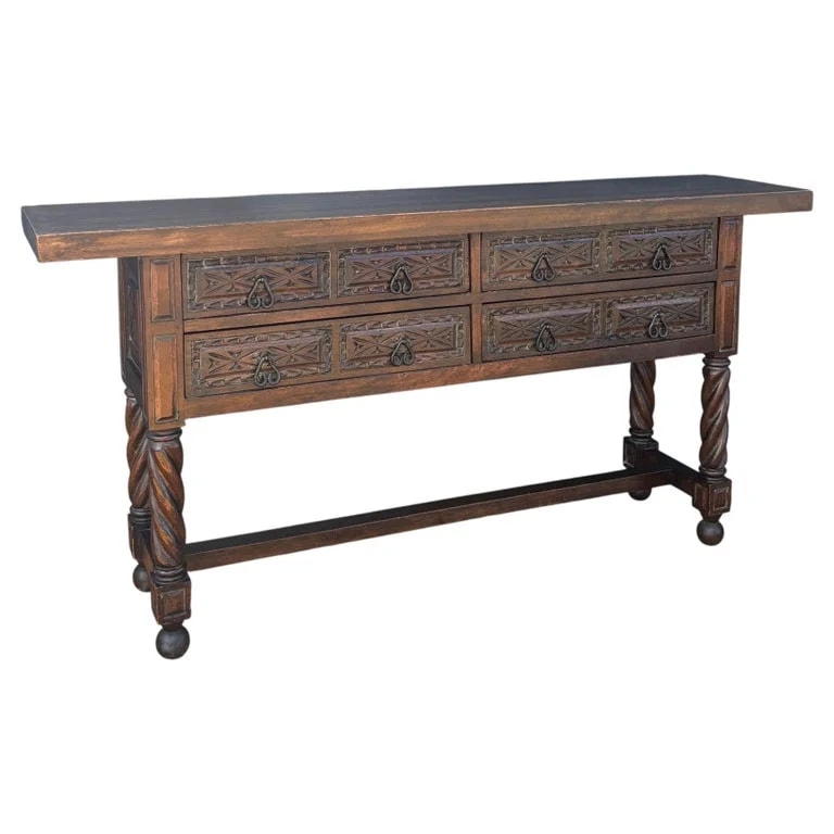 Spanish Renaissance Style Console With Spiral Turned Legs, 1920s 2