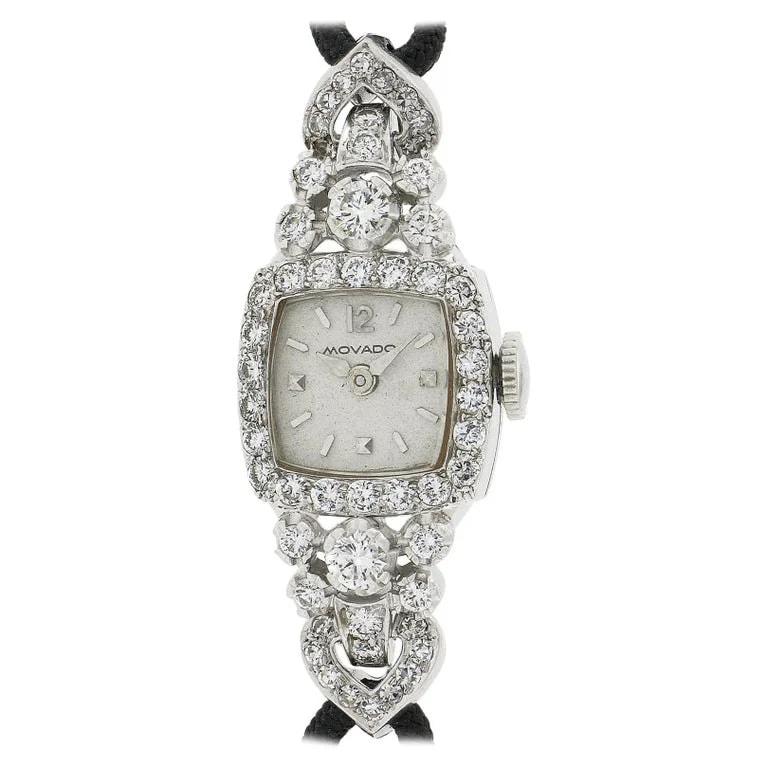 Movado — Movado Platinum 1.5ctw Diamond Fancy Dress Black Cord Strap — Watch — resale