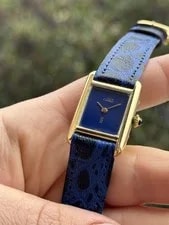 Cartier Tank Must de Vermeil Blue Lapis Dial Solid Gold 18k 750 Lady Swiss 3