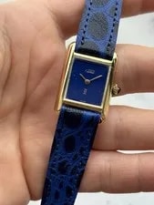 Cartier Tank Must de Vermeil Blue Lapis Dial Solid Gold 18k 750 Lady Swiss 4