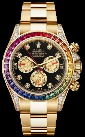 Worldofluxuryus — Rolex Daytona Cosmograph 'Rainbow' 18K Yellow Gold & Diamonds & Sapphires — Watch — resale