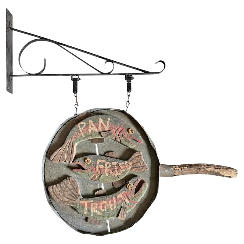 American Folk Art Pan Fried Trout Hanging Sign — Furniture — resale