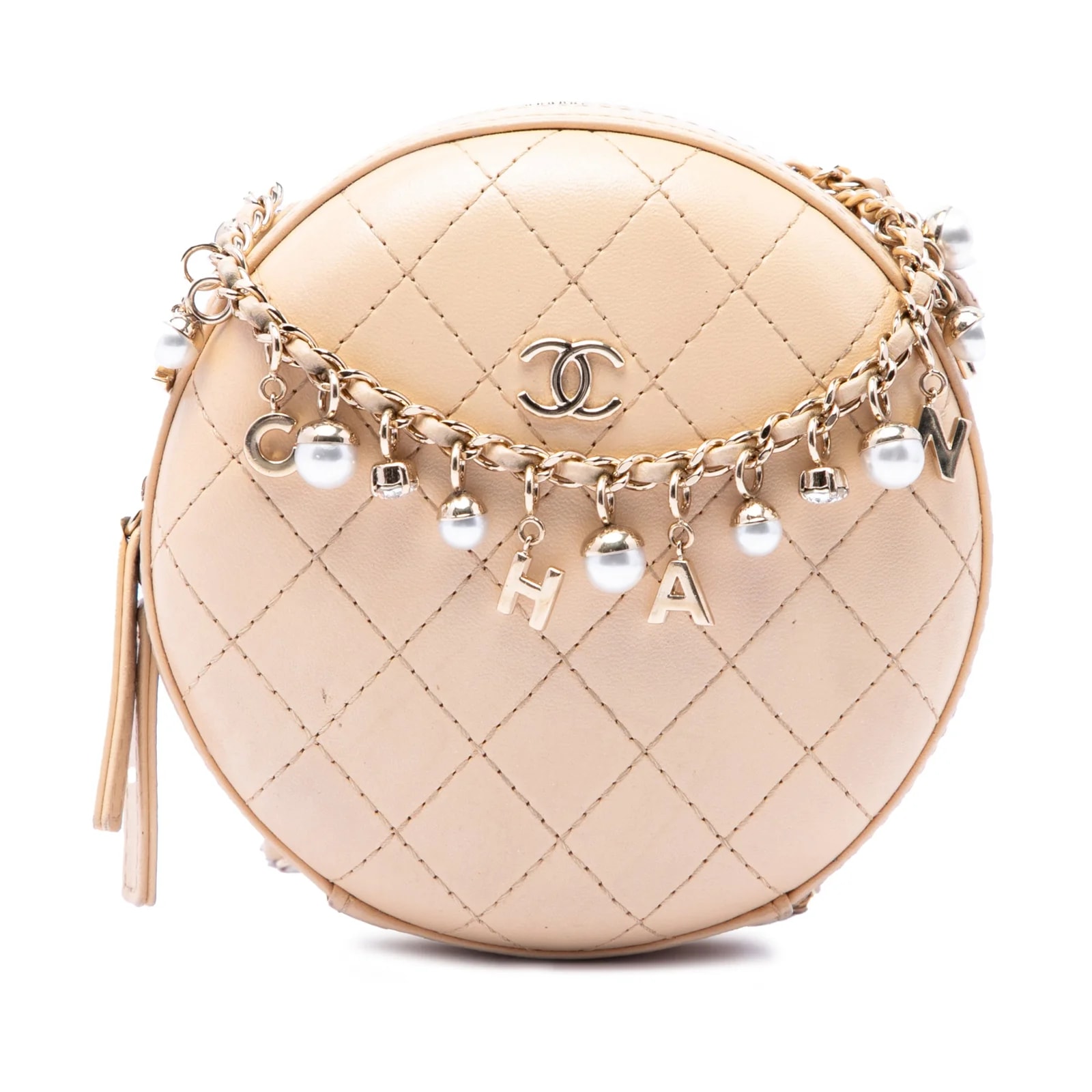 Chanel — Stitched Logo Strass and Chain Round Crossbody — Handbag — resale