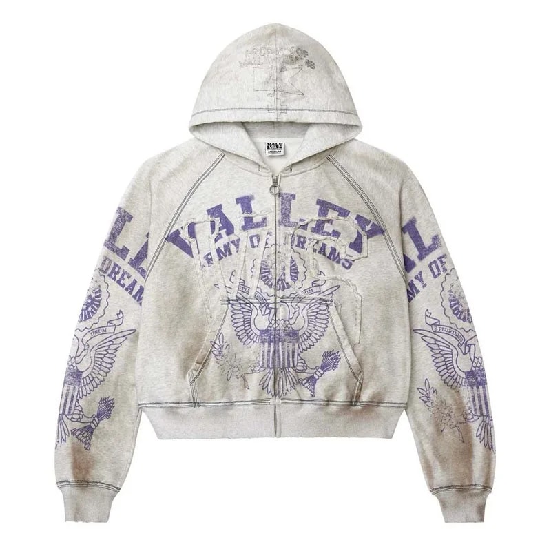 Forever Army Zip Up Hoodie Grey — streetwear — resale