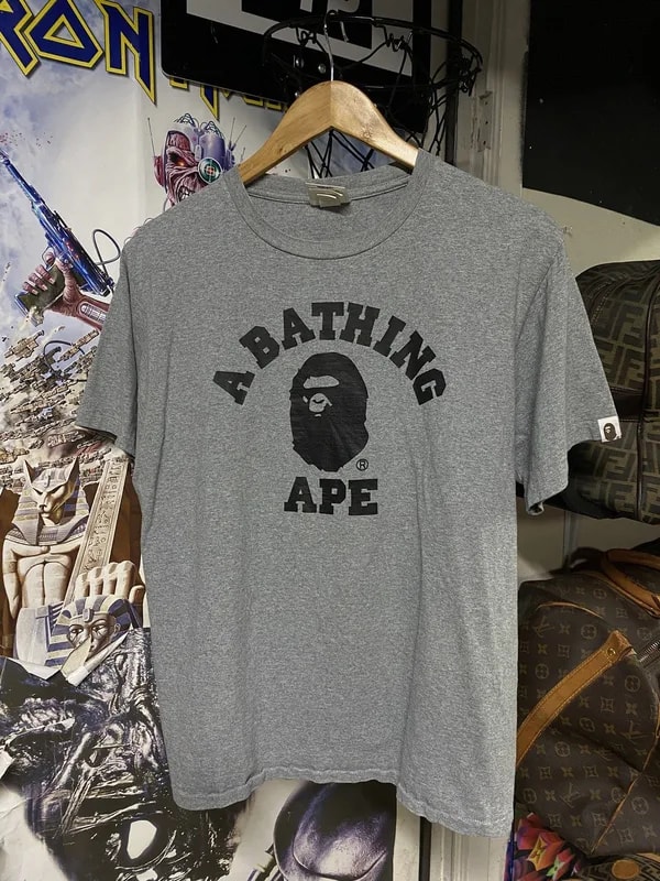 A Bathing Ape Grey Bape College T-Shirt Size Fits Medium — streetwear — resale