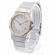 Cartier Santos Octagon LM YG Bezel Date Beige Dial Quartz Watch_939132 2