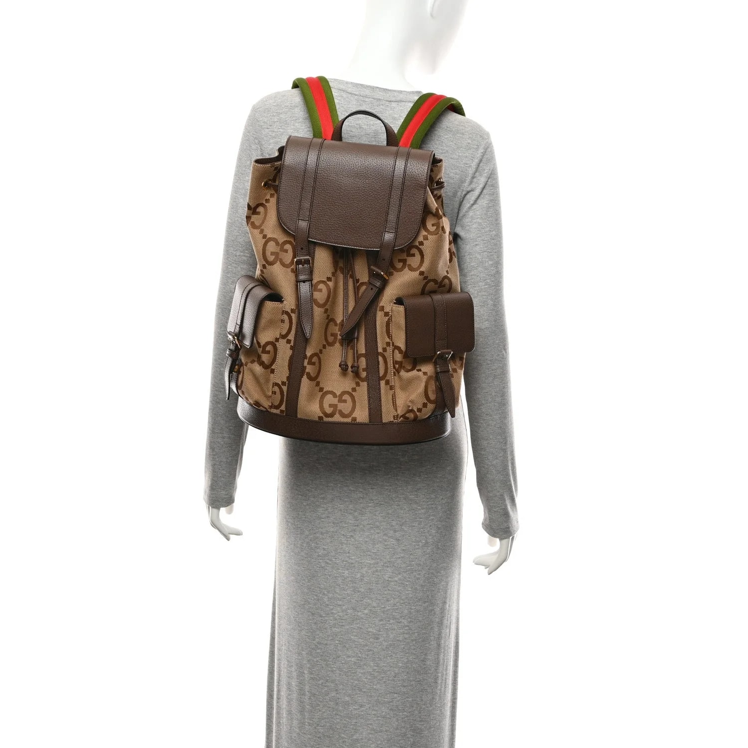 Jumbo GG Textured Dollar Web Double Buckle Backpack New Acero 2
