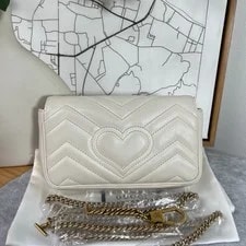 Auth Gucci GG Mini Marmont Chevron Chain Crossbody 4