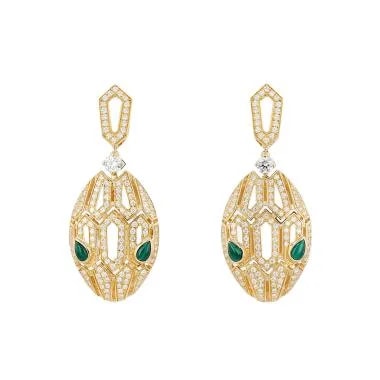 Bulgari — A Pair of Bulgari Serpenti Hinged in Yellow Gold, Diamonds and Malachite — Jewelry — resale