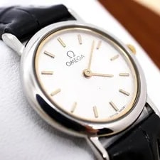 Omega DeVille Silver Black Dial 26mm Quartz New Strap Working 2