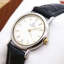 Omega DeVille Silver Black Dial 26mm Quartz New Strap Working 3