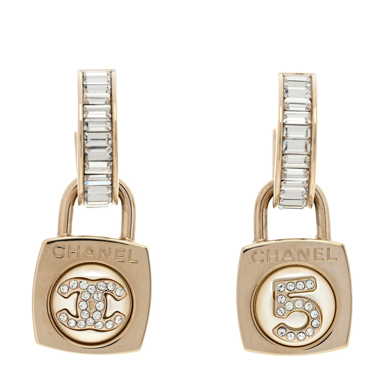 Chanel — Baguette No 5 Lock Drop Pearly — Jewelry — resale