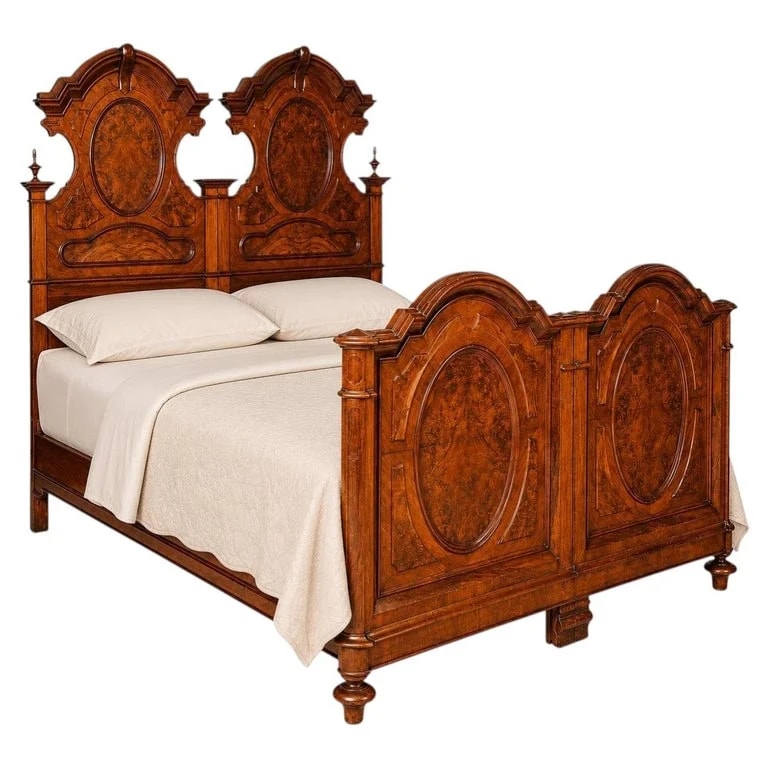 Antique Italian Double Bed in and Burl, From Bassano Del Grappa — Furniture — resale