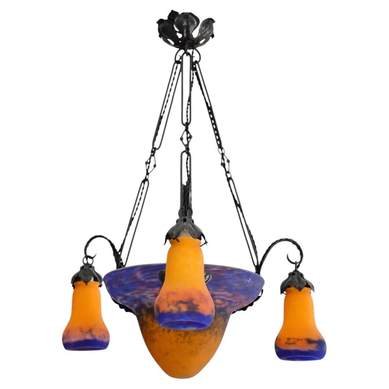 Muller Frères — Muller Frères Art Deco , Glass & Wrought Iron, France, 1920s — lighting — resale