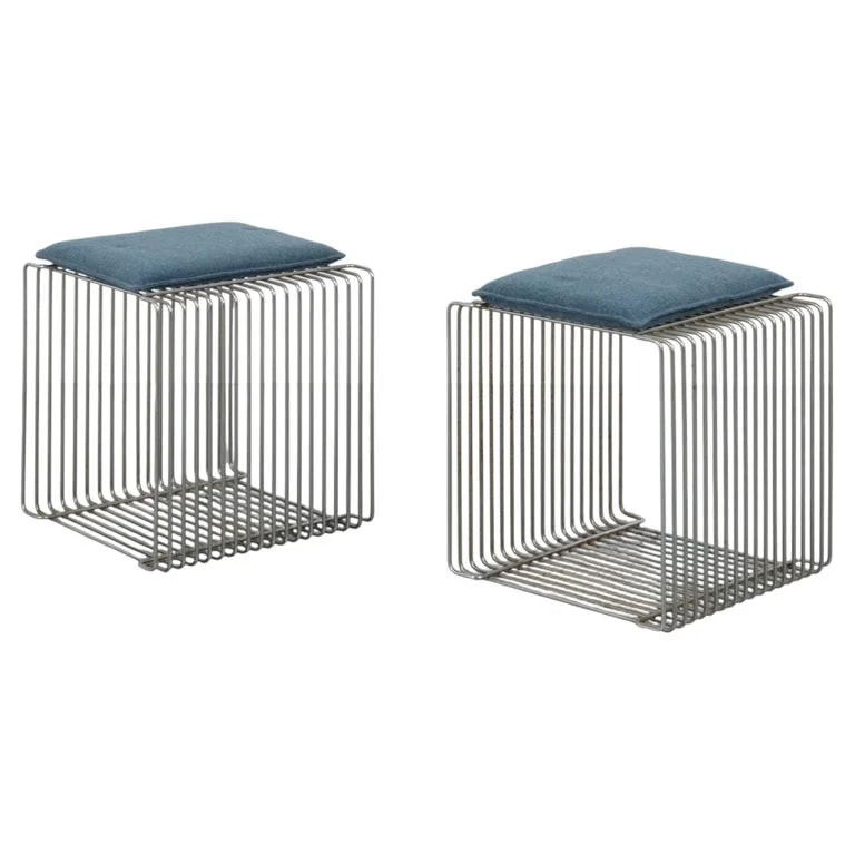 Fritz Hansen, Verner Panton — Pair of Chromed 'Cube' Stools By Verner Panton for Fritz Hansen — Furniture — resale