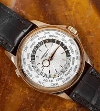 Patek Philippe World Time 18kt Rose Gold 'Double P' Silver Guilloche 5130R-018 2