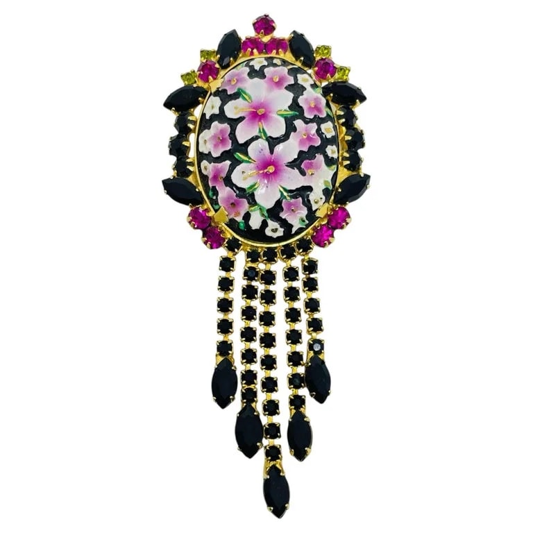 Delizza & Elster Juliana — Juliana Delizza Elster Rhinestones Painted Flowers Brooch — Jewelry — resale
