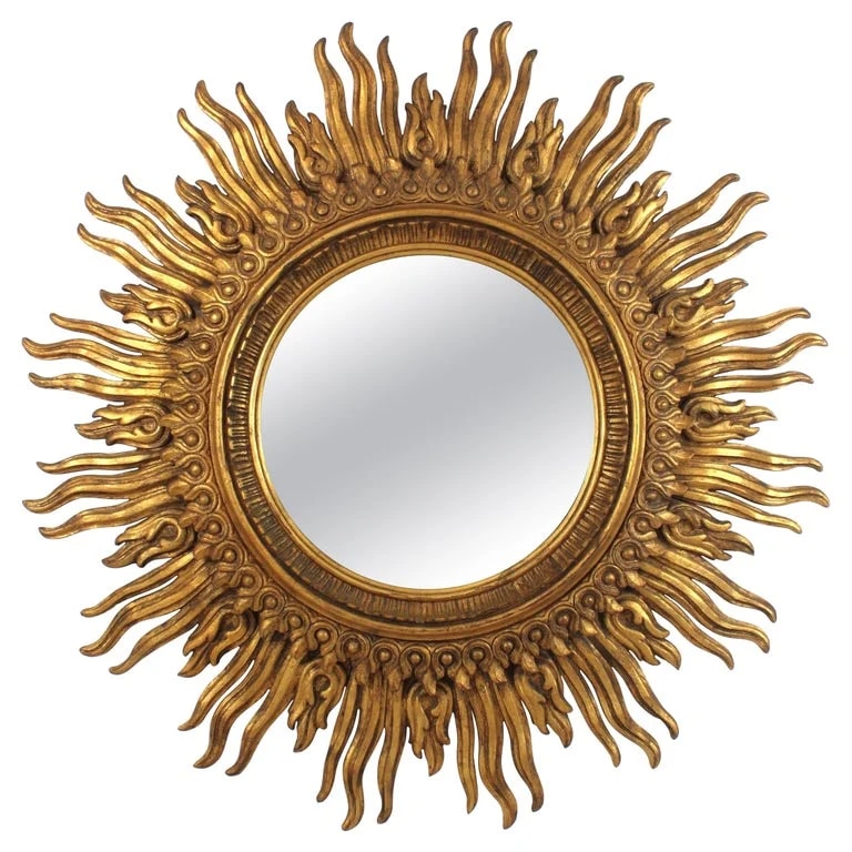 Francisco Hurtado — Unique Oversized Sunburst Mirror in Carved Giltwood By Francisco Hurtado, 1940s — decorative_object — resale