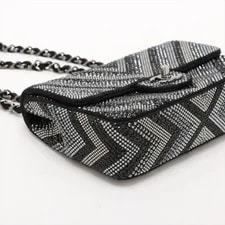 Chanel Chevron Rhinestone Single Flap Double Chain V Stitch Strass Sil 4