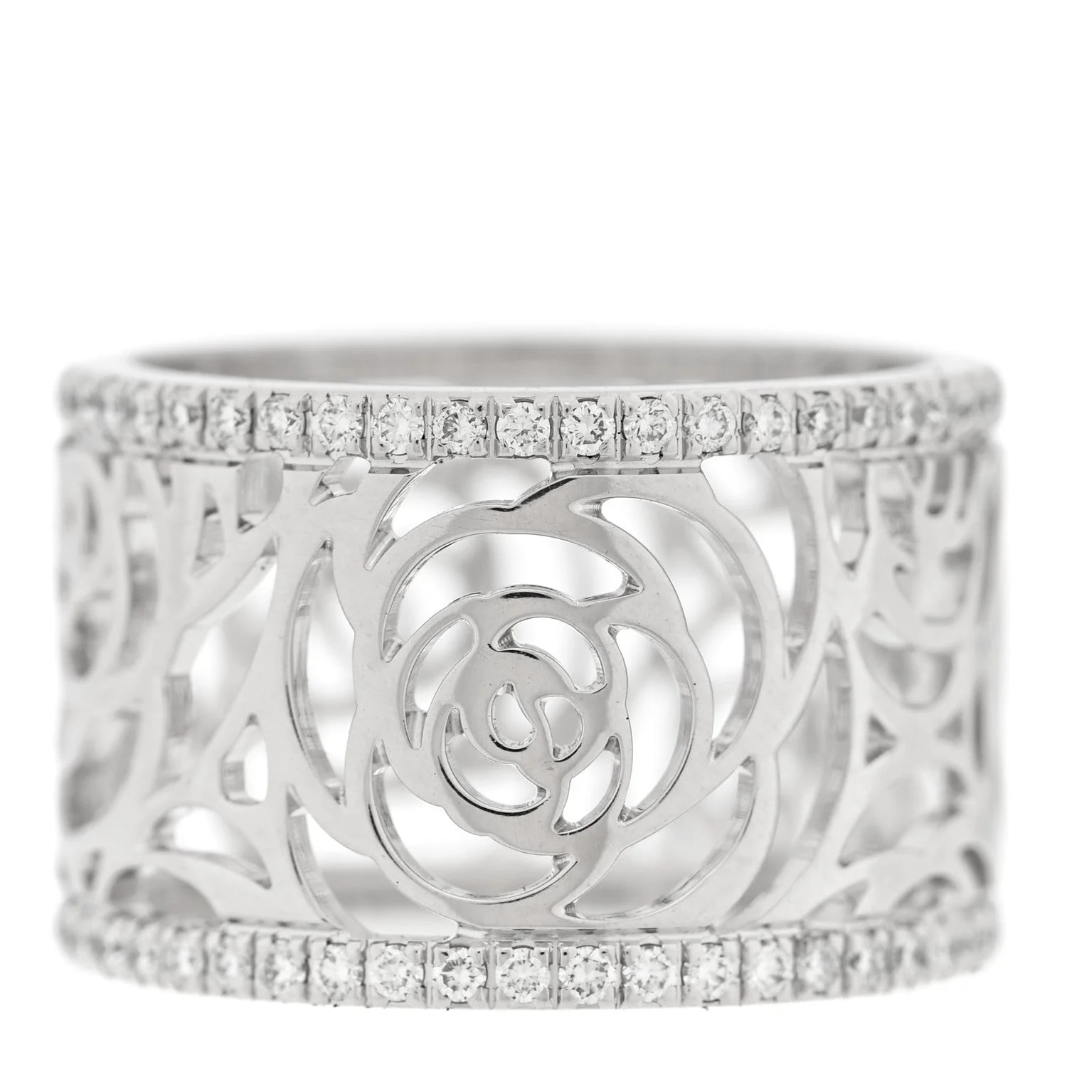 Chanel — 18K White Gold Camellia Ajoure Band 50 5.5 — Jewelry — resale