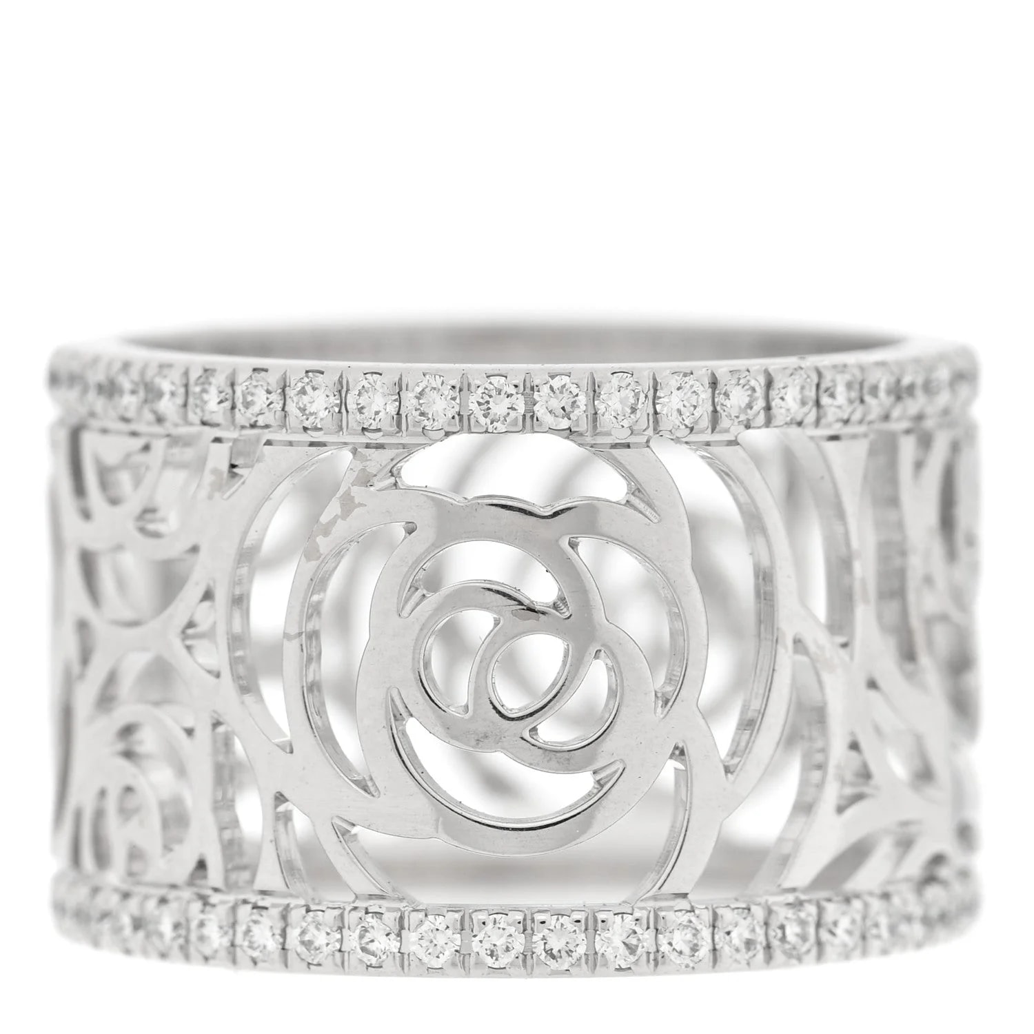 18K White Gold Camellia Ajoure Band 50 5.5 3