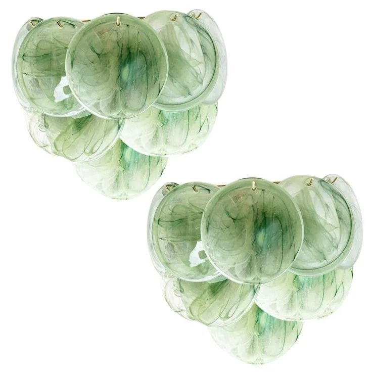 Several Large Murano Green Glass Discs and Brass Wall Lights, Italy — Furniture — resale