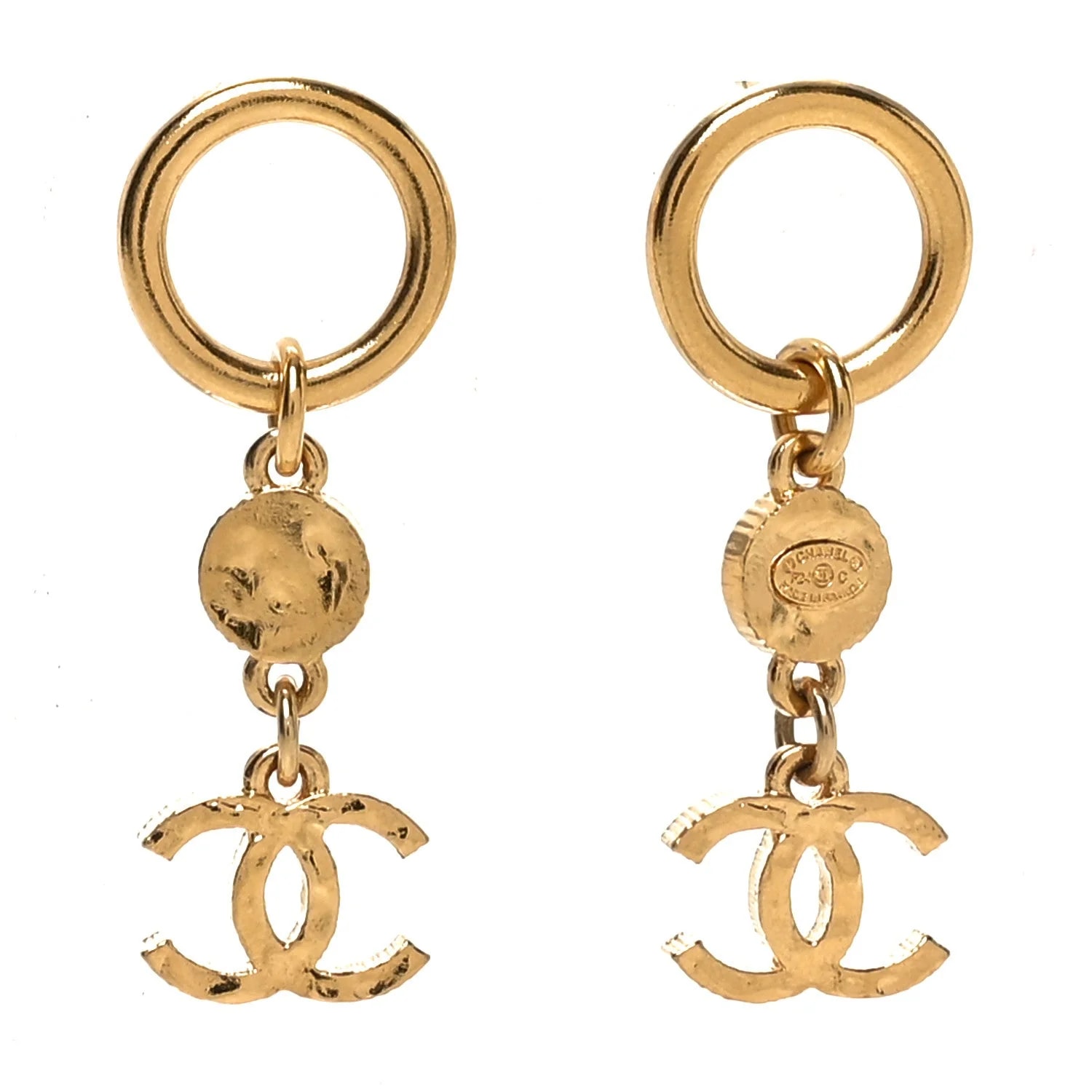 Chanel — Metal Textured Disc CC Drop — Jewelry — resale