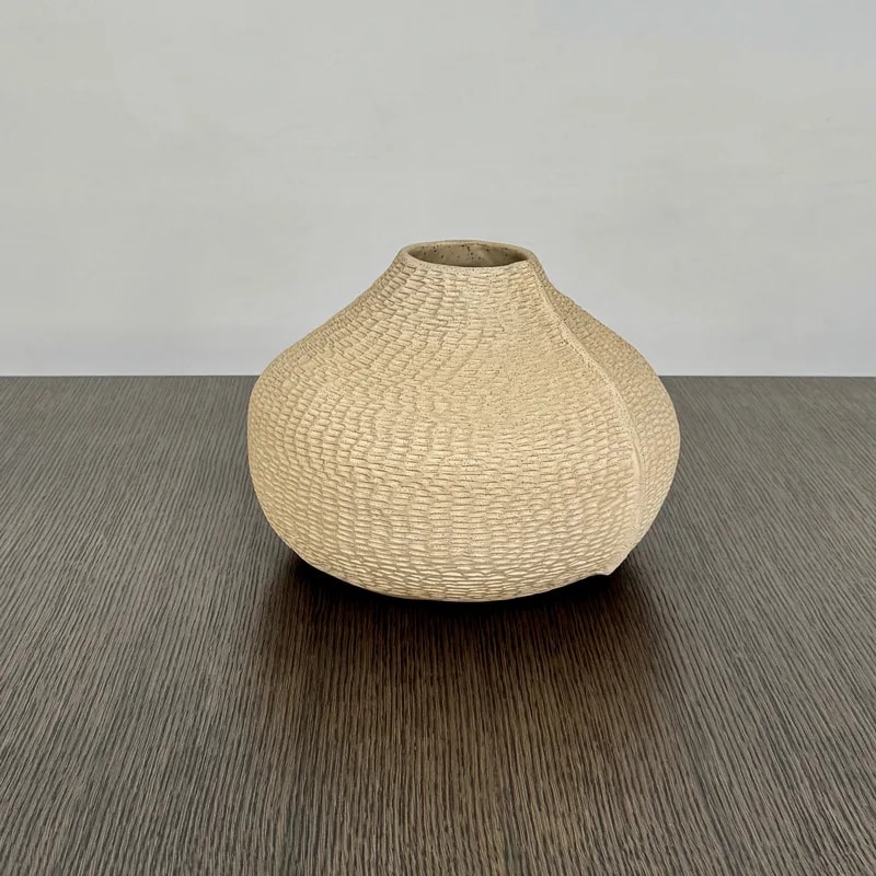 Sofi Ceramic Pleated Light Clay Vase 2