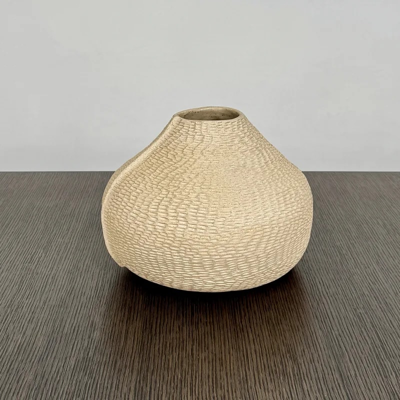 Sofi Ceramic Pleated Light Clay Vase 3