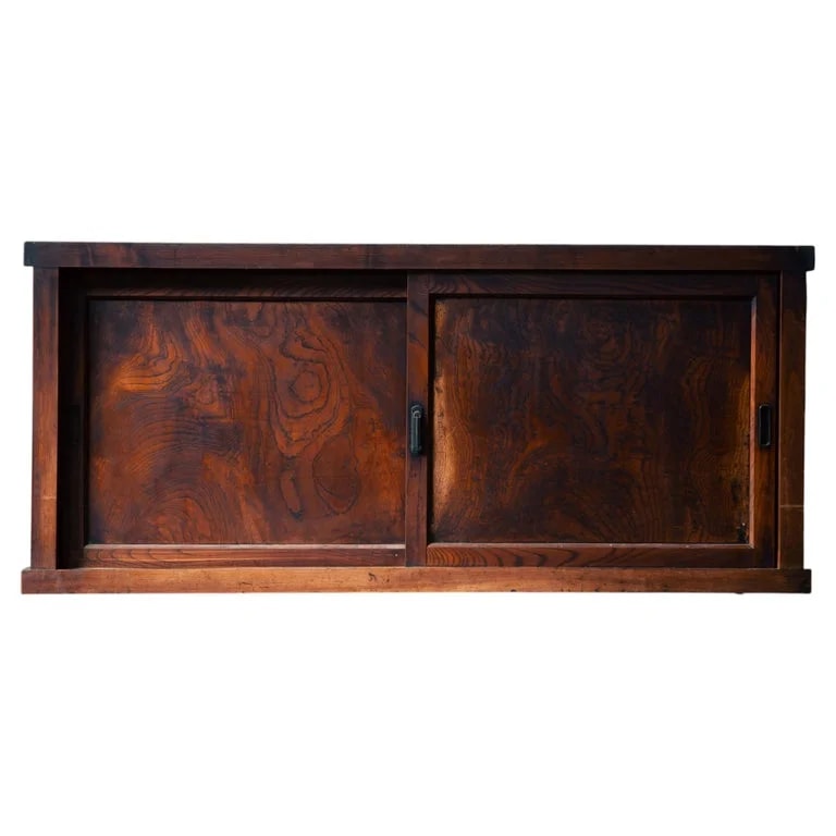 Japanese Antique Low Mizuya Tansu Cabinet With Keyaki Sliding Doors, Late 19th C — Furniture — resale