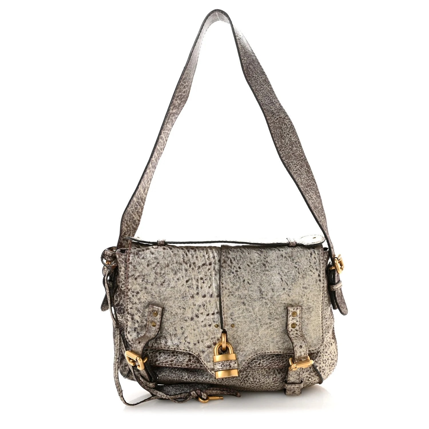 Chloé — Metallic Pebbled Paddington Satchel — Handbag — resale