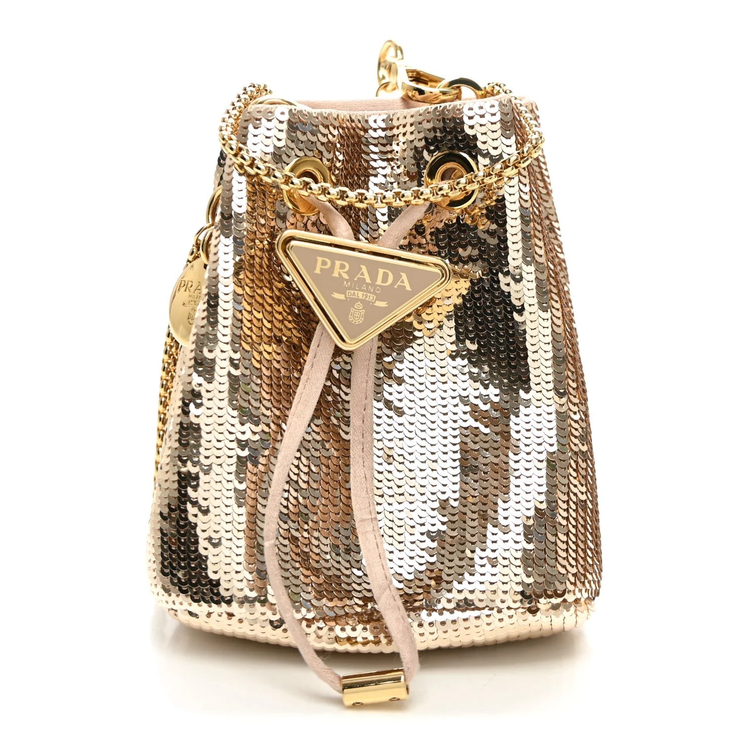 Prada — Sequin Triangle Logo Mini Pouch Cammeo — Accessory — resale