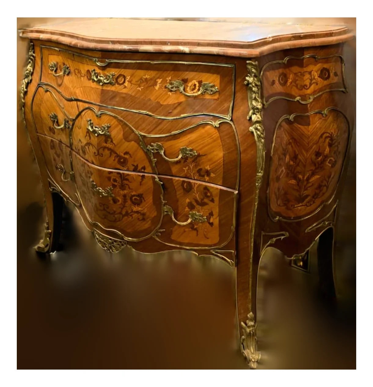 French Louis XV Top Commode With Exquisite Marquetry & Ormolu — Furniture — resale