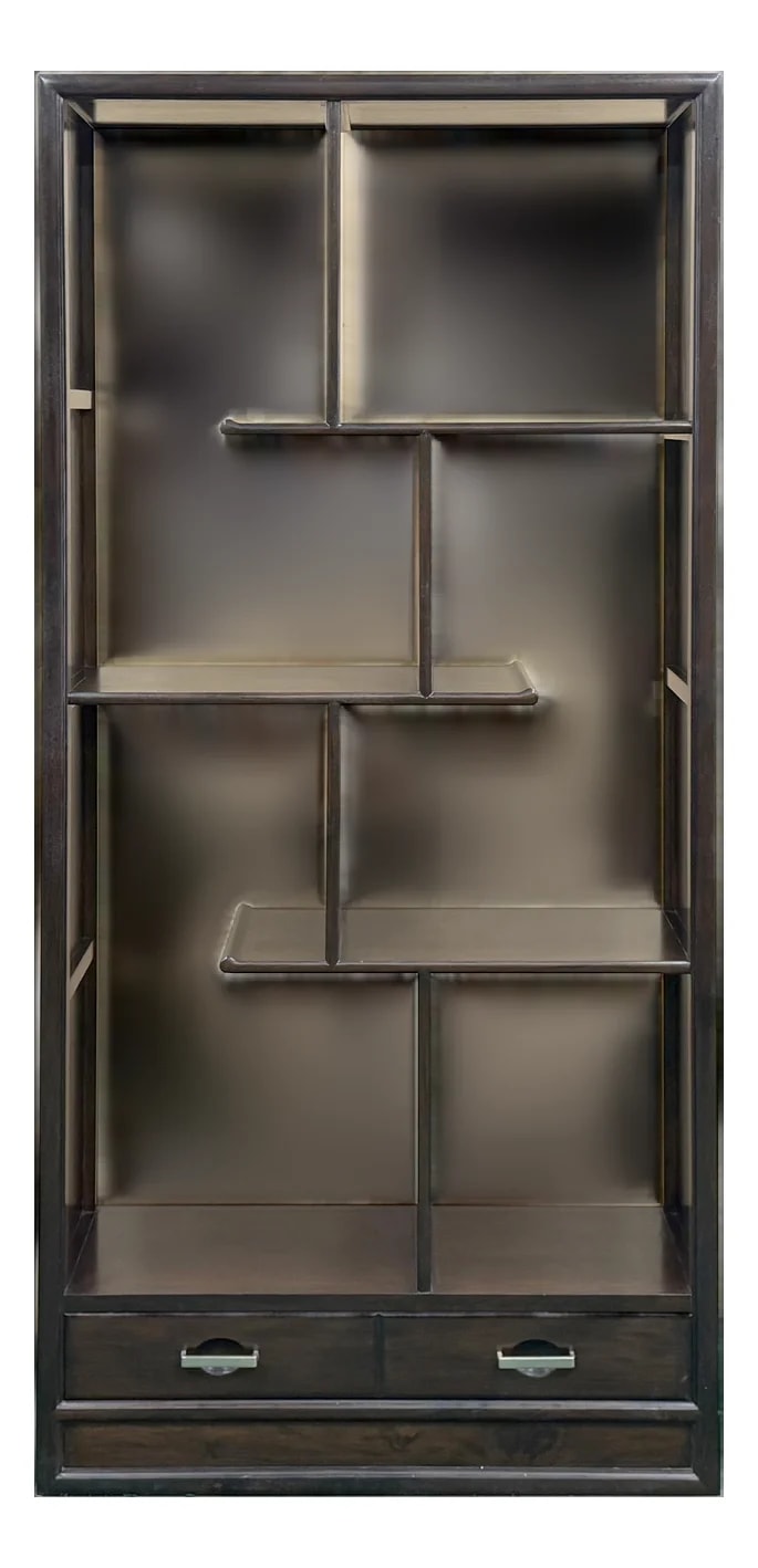 Asian Inspired Asymmetrical Dark Shelving Display Cabinet Divider — Furniture — resale
