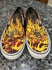 Vans Samurai Rising Slip-On Shoes Flames Skate Streetwear Size 9.5 $65 2