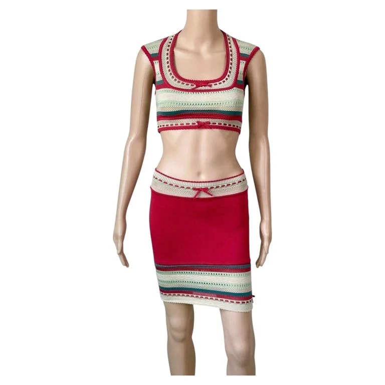 Azzedine Alaïa — Azzedine Alaia S/S 1993 Crochet Bra Crop Top and Mini Skirt 2 Piece Set Ensemble — Clothing — resale