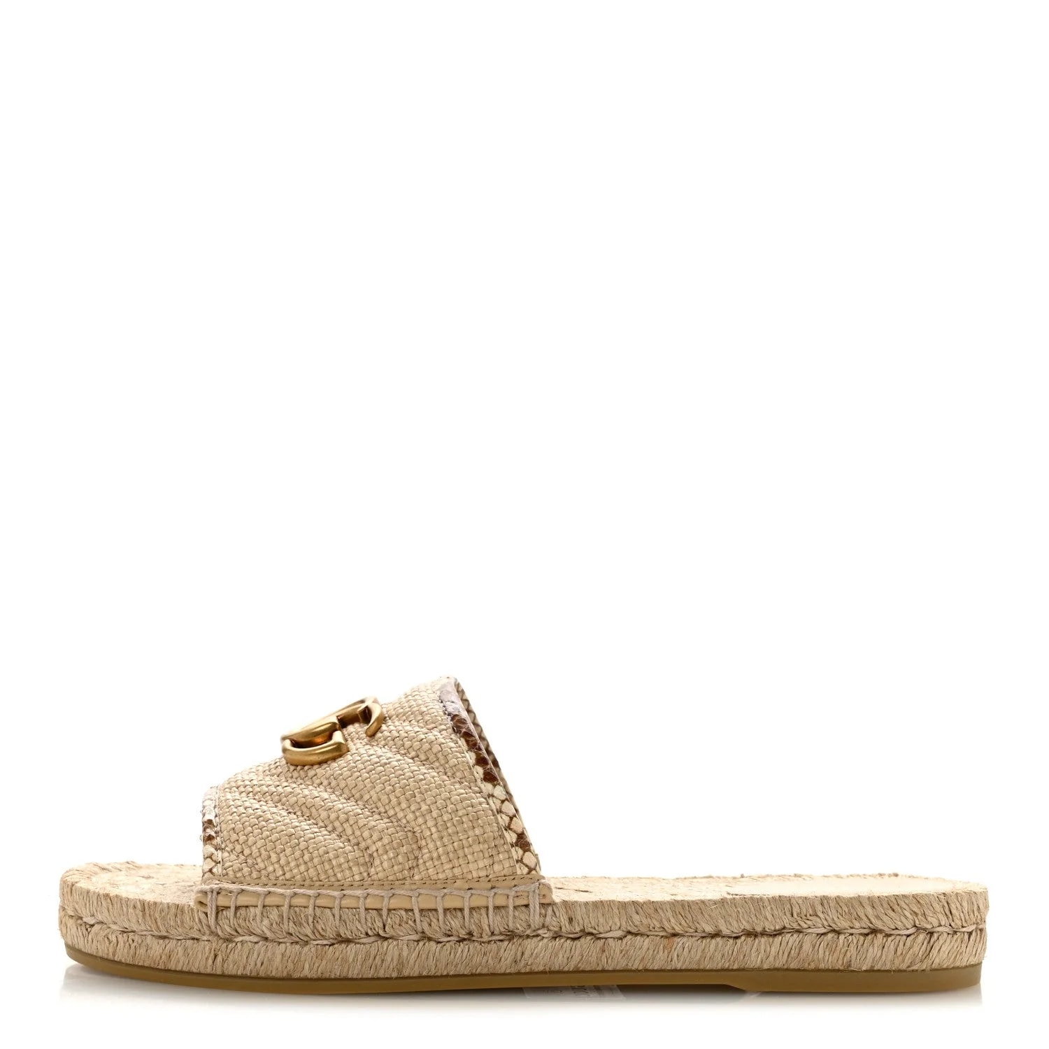 Gucci — Straw Elaphe Matelasse GG Marmont Espadrille Slide 39 — Designer Shoe — resale