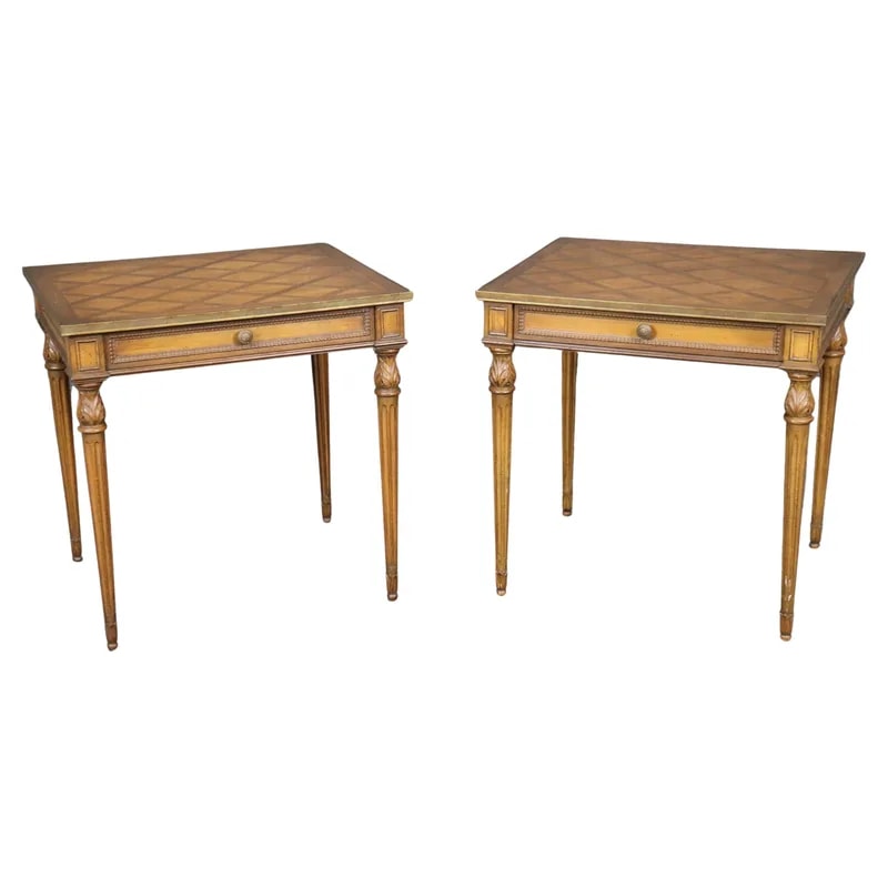 Pair of French Louis XVI Style Carved Inlaid End Tables — Furniture — resale