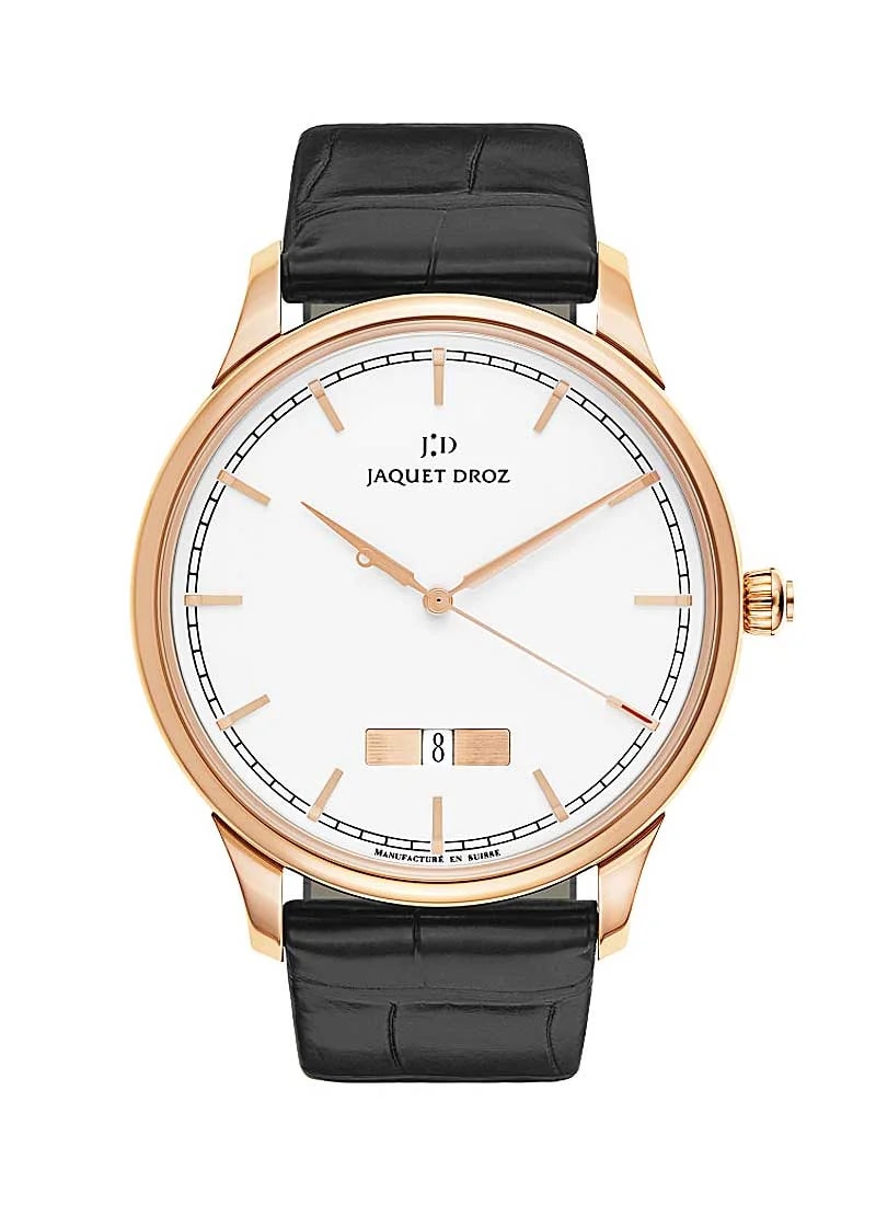 Worldofluxuryus — Jaquet Droz Grande Heure Minute Quantieme Ivory Enamel 18K Rose Gold `s — Watch — resale