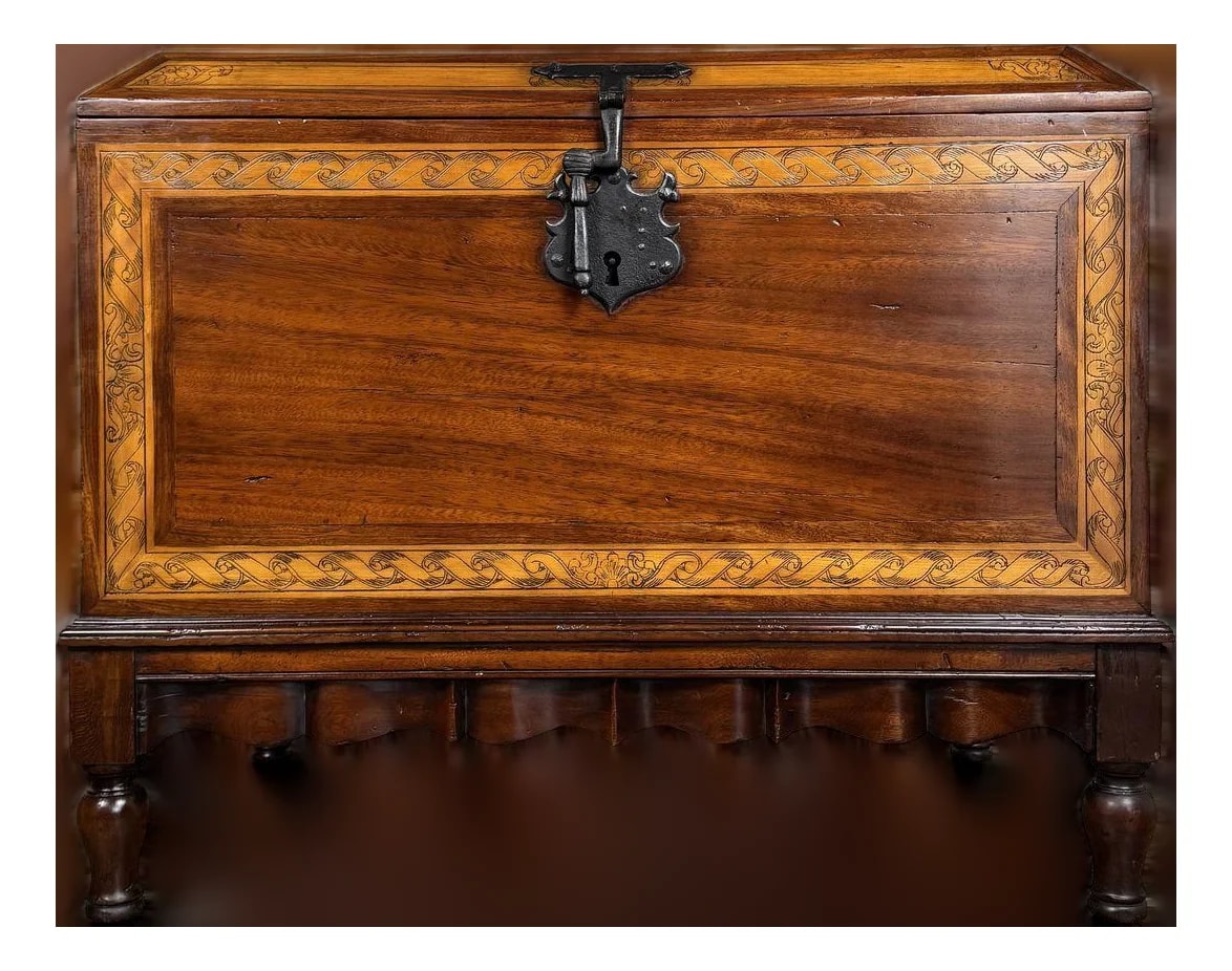 Alfonso Marina — Late 20th Century Alfonso Marina Spanish Colonial Marquetry Trunk — Furniture — resale