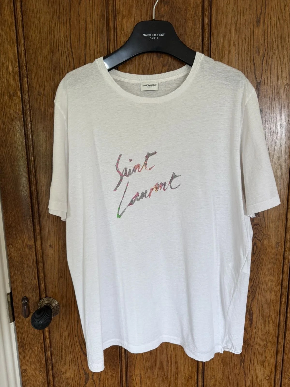 Saint Laurent — Saint Laurent Script Logo Animal Leopard Print T Shirt — streetwear — resale