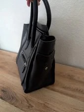 Celine Pebbled Satchel Zip Top Double Handles Pockets 4