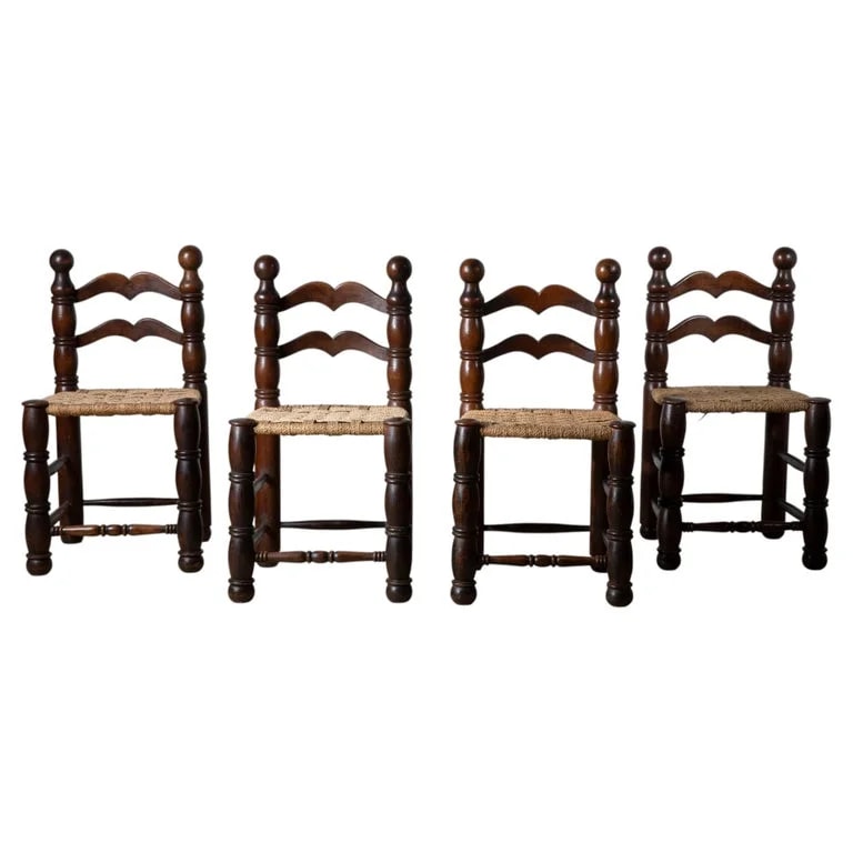 Woven — Set of 4 Woven Straw Dining in the Style of Charles Dudouyt, France, 1940 — Furniture — resale
