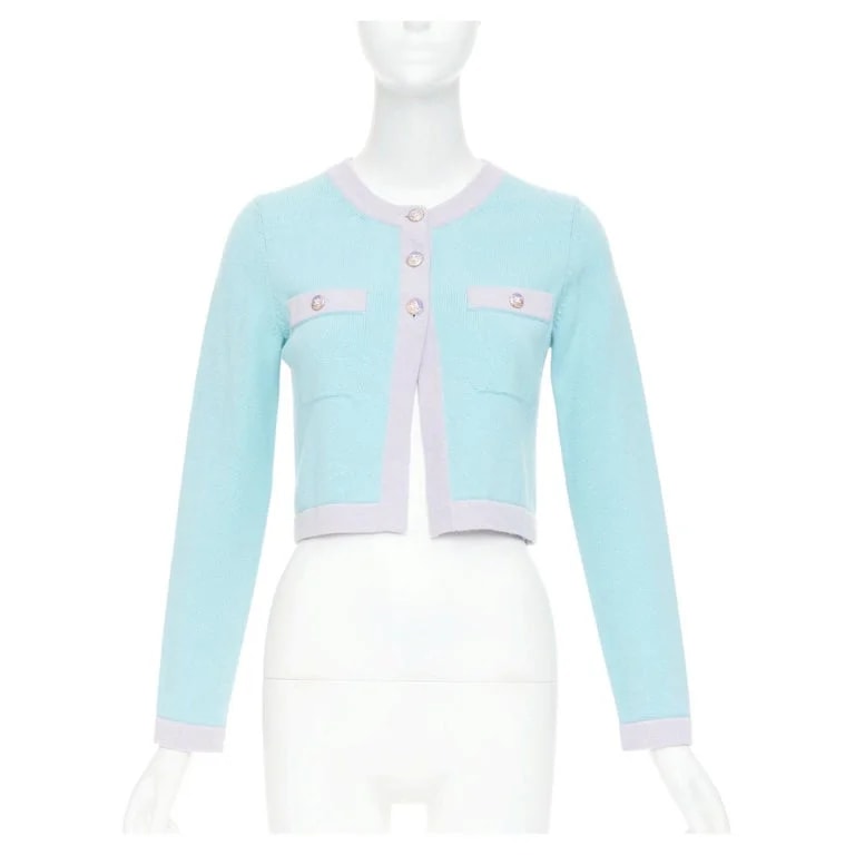 Chanel — Chanel 24C 100% Pastel Contrast Trim Glitter CC Cropped Cardigan F — Clothing — resale