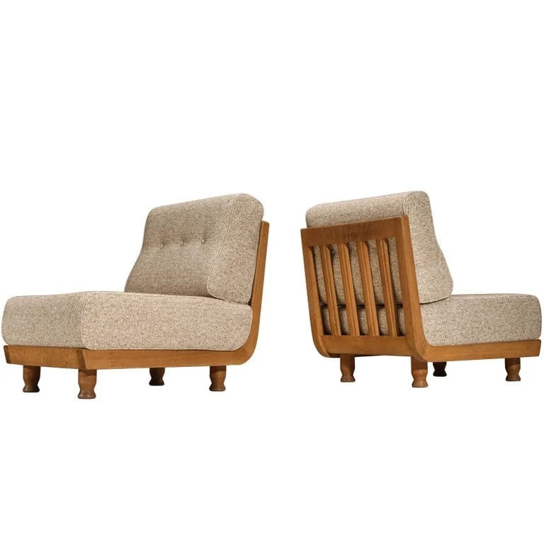 Guillerme et Chambron, Votre Maison — & Chambron Lounge in Solid Oak and Beige Wool — Furniture — resale