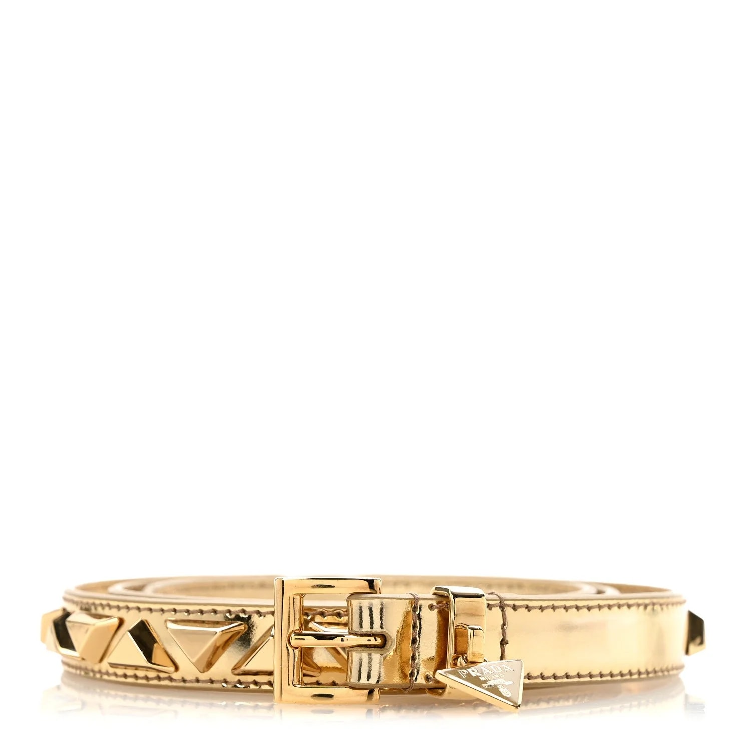 Prada — Spazzolato Borchie Triangle Belt 85/34 Platino — Accessory — resale