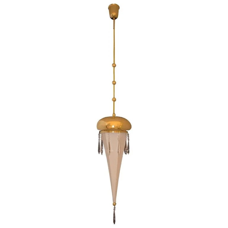 Josef Hoffmann, Wiener Werkstätte, Woka Lamps — Hoffmann Silk and Brass Pendant Wiener Werstaette 5th Avenue, Re Edition — lighting — resale