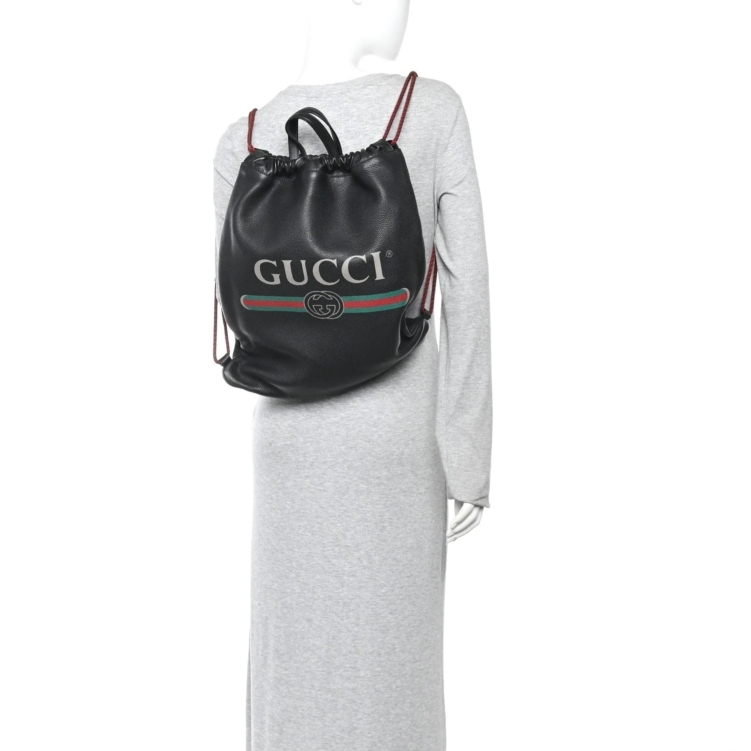 Grained Web Logo Drawstring Backpack 2